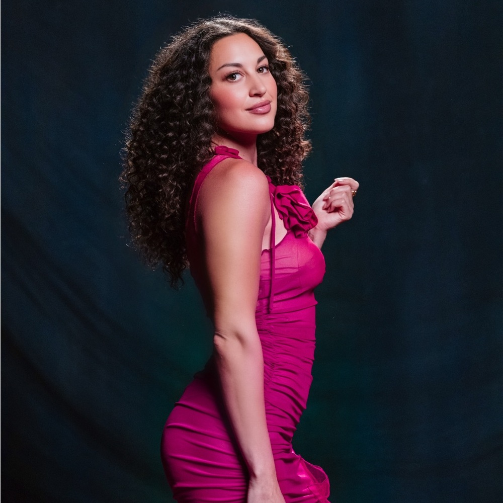 House of Sunny pink single shoulder mesh dress